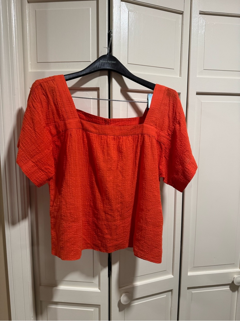 Madewell Orange Square-Neck Short Sleeve Blouse